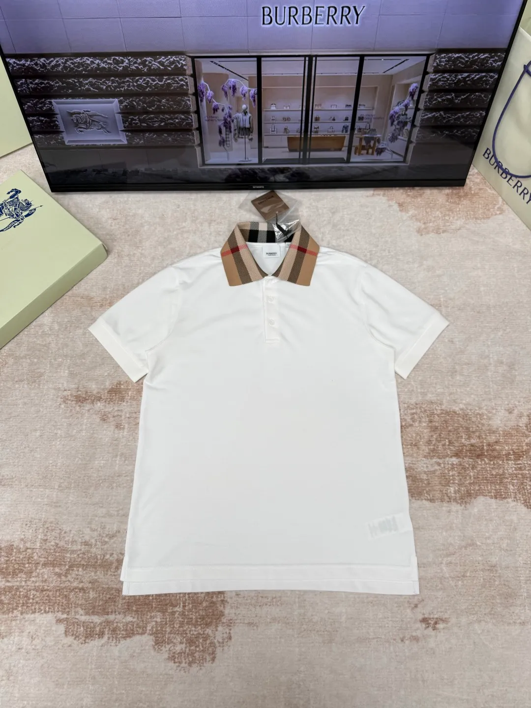 Burberry Check Collar Cotton Polo Shirt