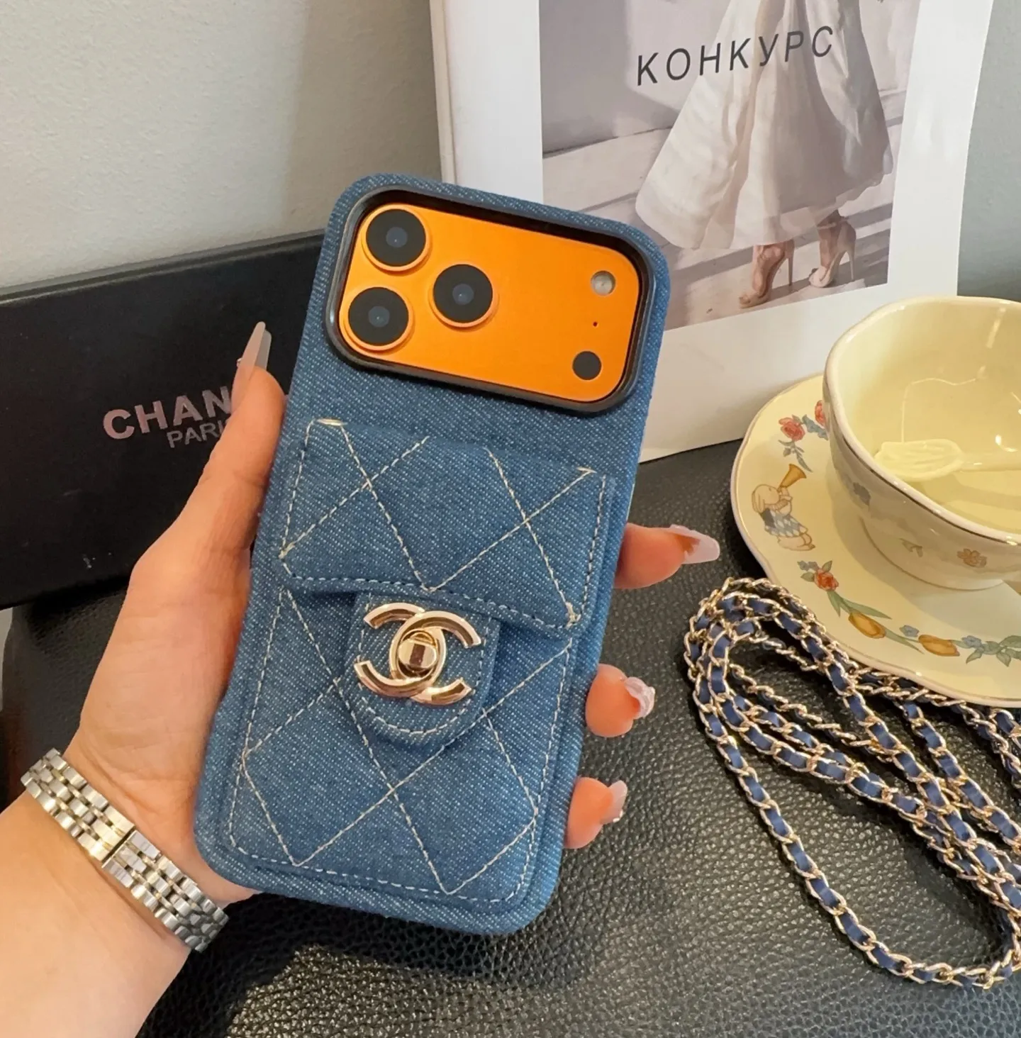 Chanel Denim Chain Card Holder Mobilcover