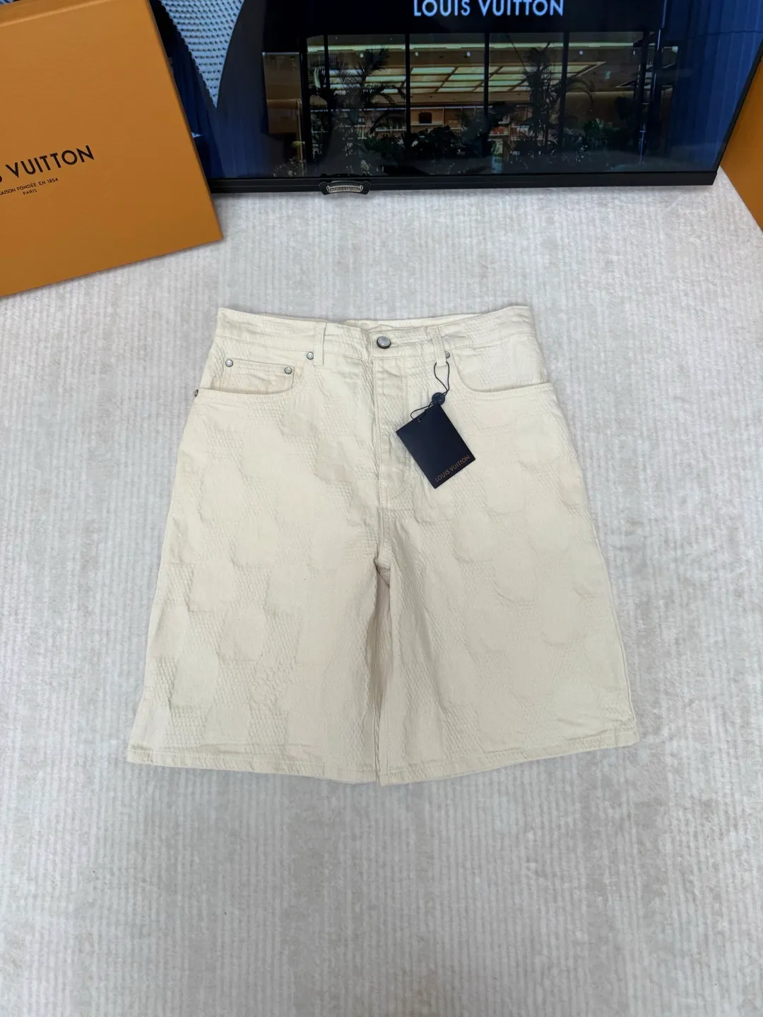LV Damier 3D Light Denim Shorts