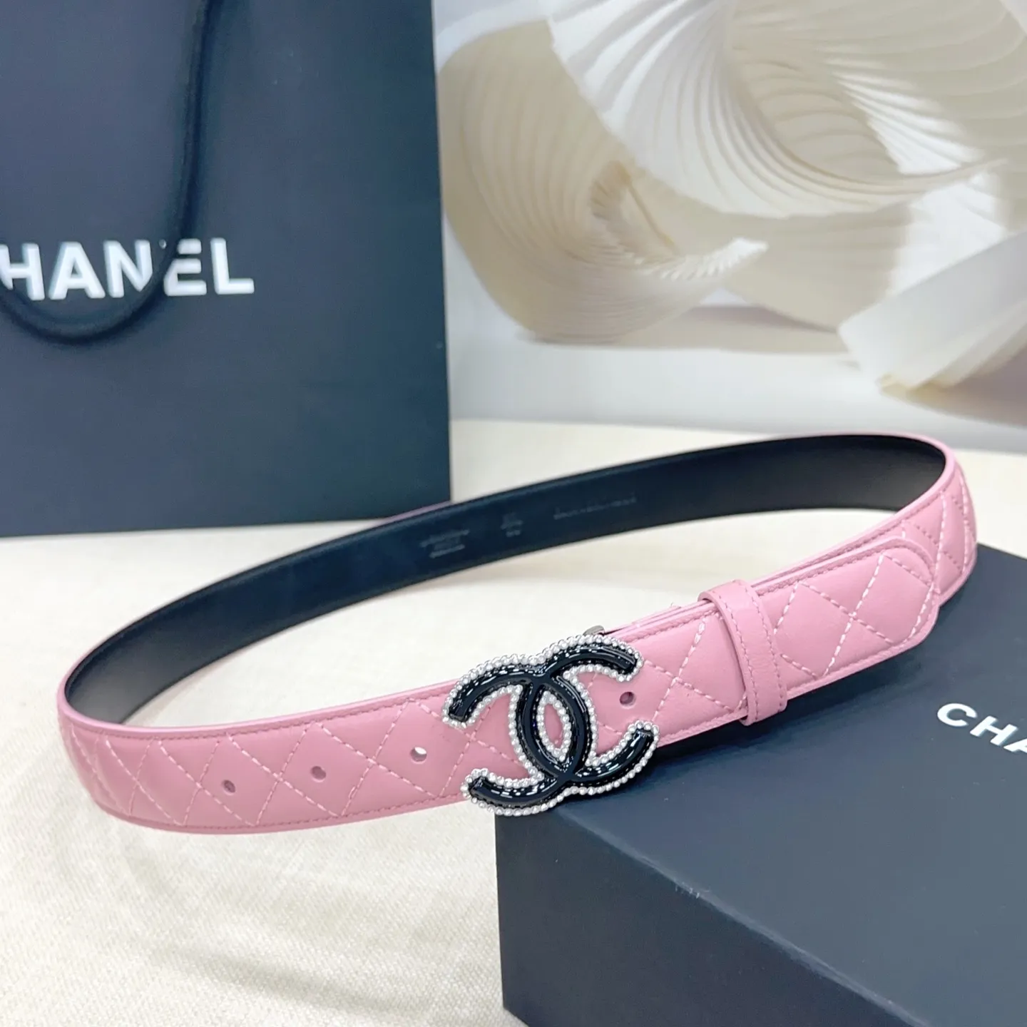 Chanel Quilted Lambskin CC 30mm Bælte