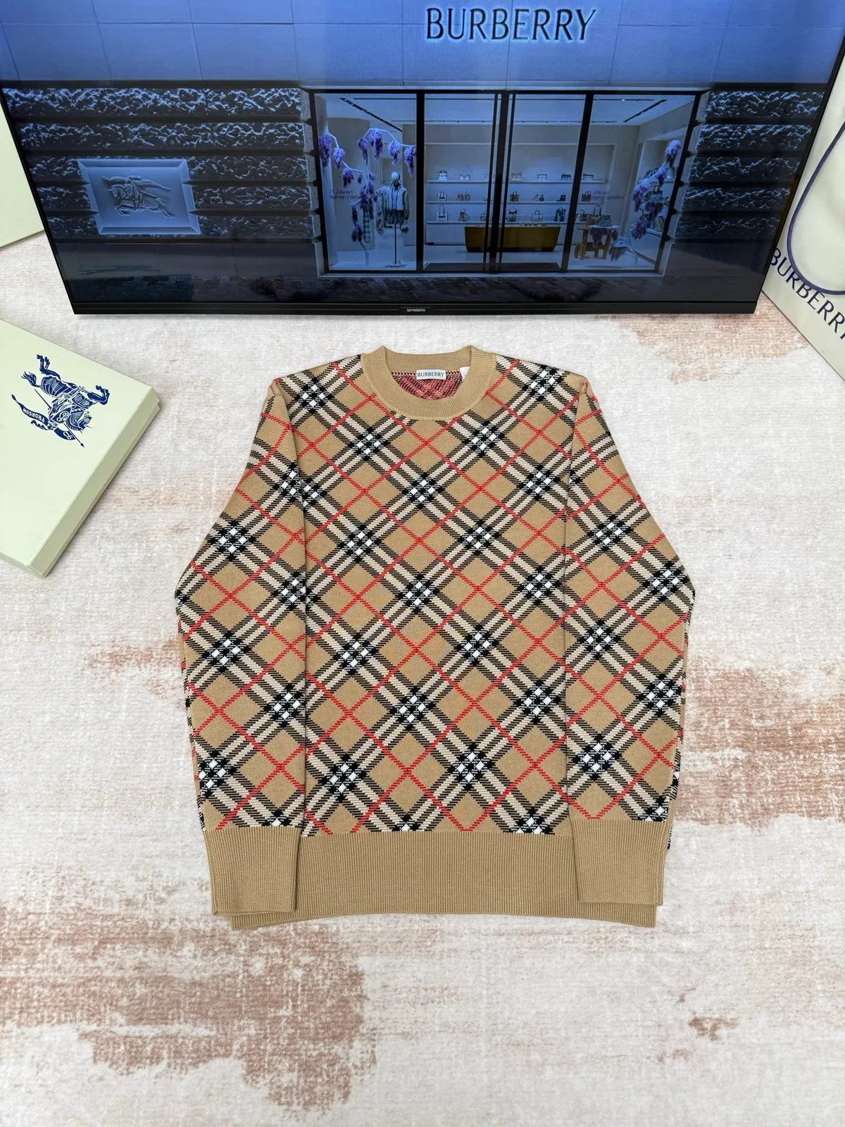 Burberry Check Cotton Wool Sweater