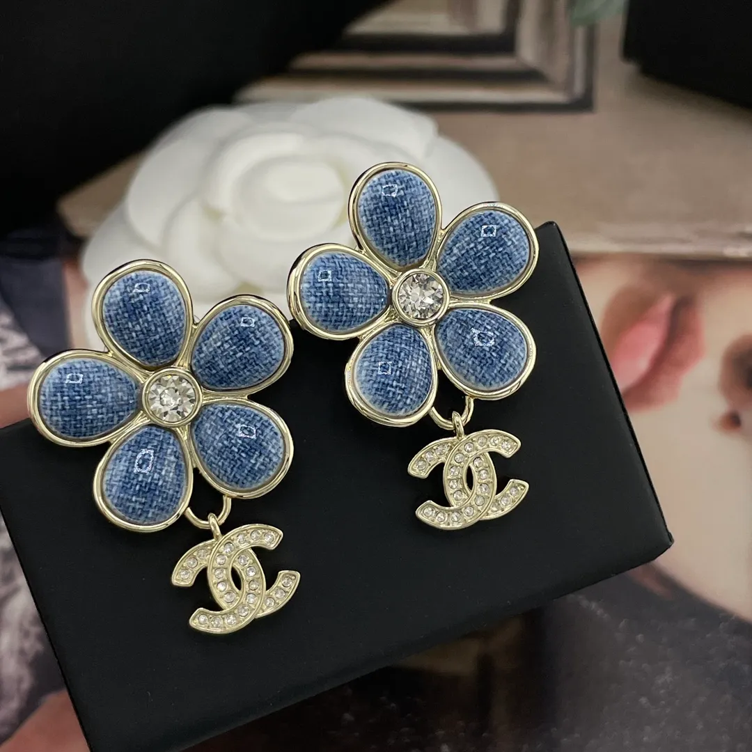 Chanel Denim Flower Drop Øreringe